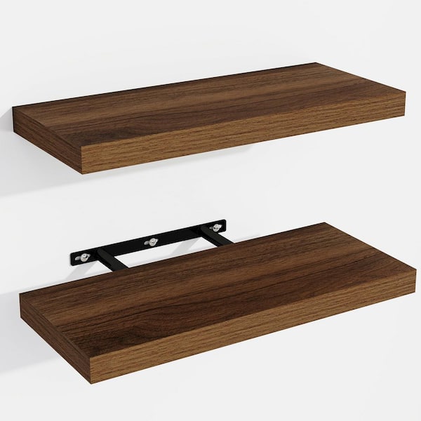 15 in. W x 6 in. D Floating Shelves for Wall, Shelves with Invisible Brackets, (Set of 2), Decorative Wall Shelf, Walnut