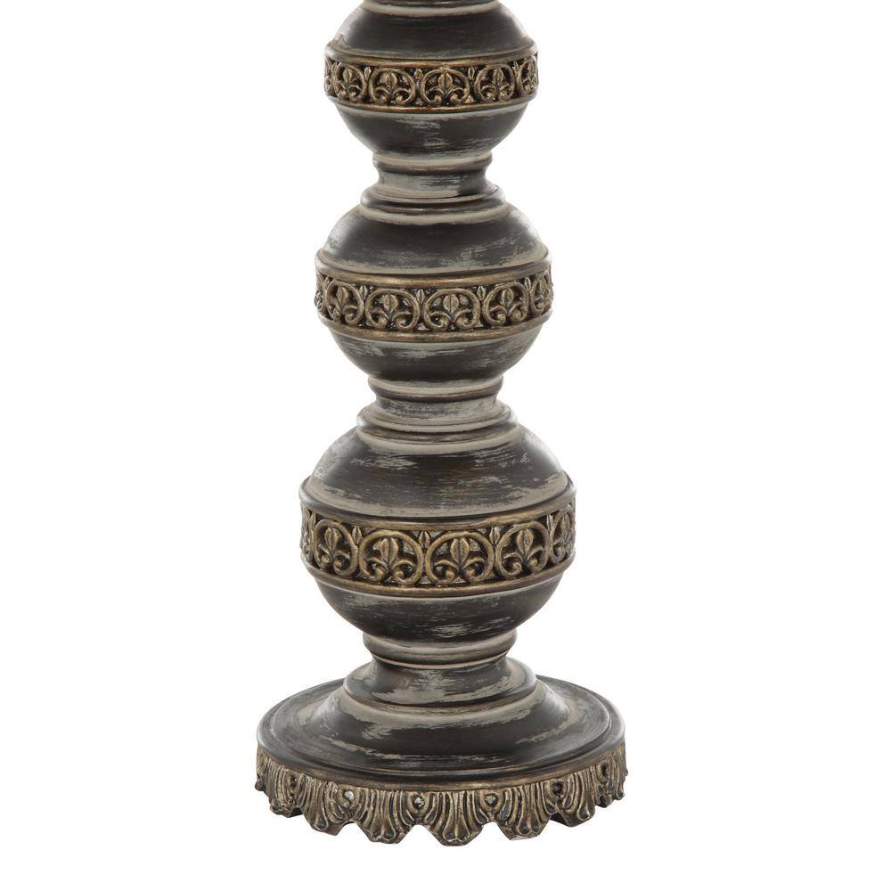 Aged Bronze Stacked Ball Table Lamp with Linen Flower Shade