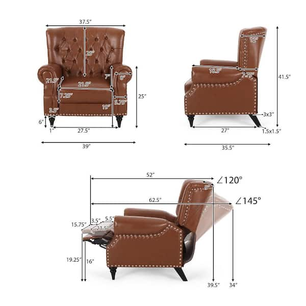 Noble House Waldron Cognac Brown and Espresso Tufted Recliner