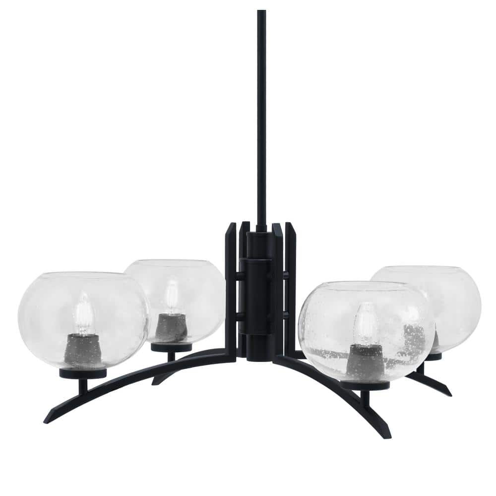 Siena 28.75 in. 4-Light Matte Black Chandelier with Clear Bubble Glass Shad