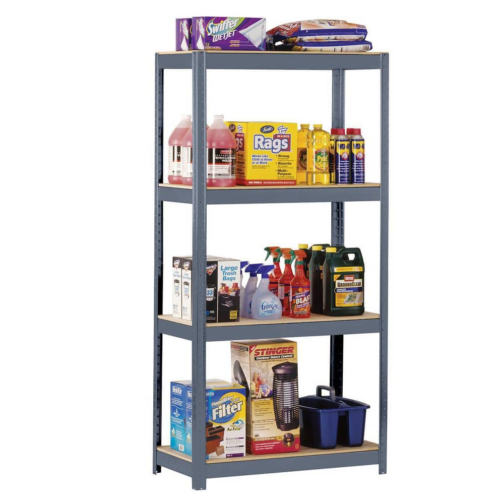 36'' Gray Steel Adjustable 4-Shelf Storage Rack