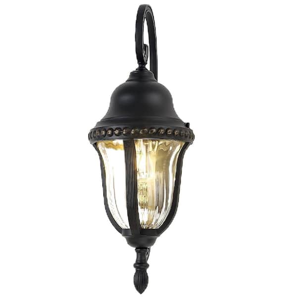 25 in. Black Motion Sensing Outdoor Hardwired Wall Lantern Sconce with No Bulbs Included
