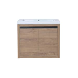 23.60 in. W x 18.10 in. D x 20.50 in. H Single Sink Wall Mounted Bath Vanity in Imitative Oak with White Resin Top