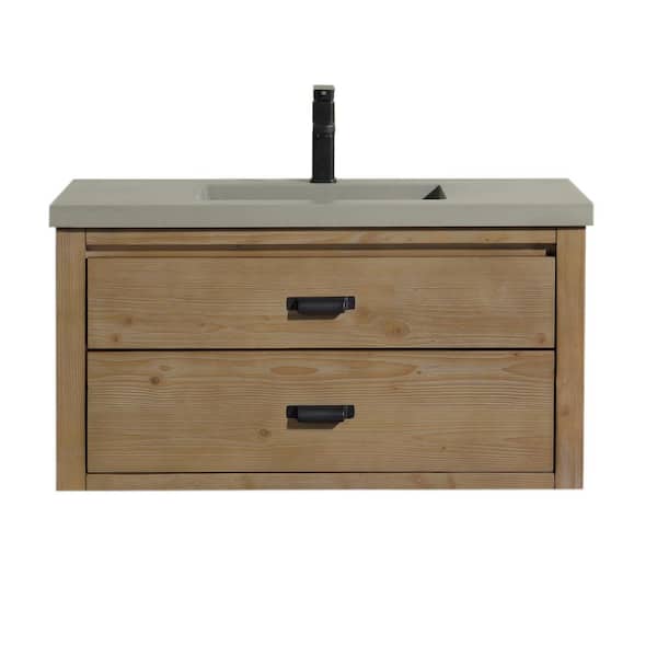 Ari Kitchen and Bath Kane 36 in. W x 18.5 in. D Bath Vanity in Weathered Fir with Concrete Vanity Top in Gray with Gray Basin