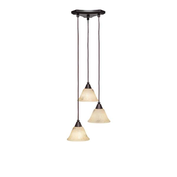 Unbranded Condor 3 Light Dark Granite, Cluster Pendant Light with 7 in. Italian Marble Glass Shades, No bulbs included