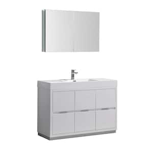 Valencia 48 in. W Vanity in White with Acrylic Vanity Top in White with White Basin and Medicine Cabinet