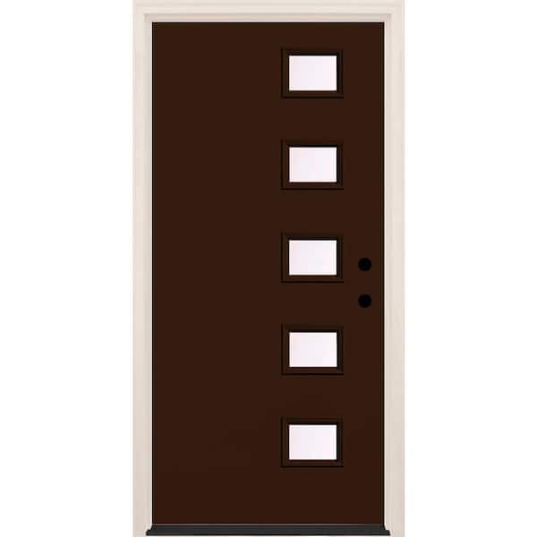 Builders Choice 36 in. x 80 in. Left-Hand/Inswing 5-Lite Clear Glass Chestnut Painted Fiberglass Prehung Front Door w/4-9/16 in. Frame