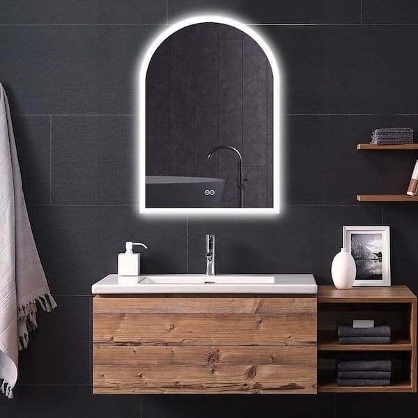 Lirago 24 in. W x 32 in. H Arched Frameless LED Dimmable Anti-Fog Bathroom Vanity Mirror in Silver