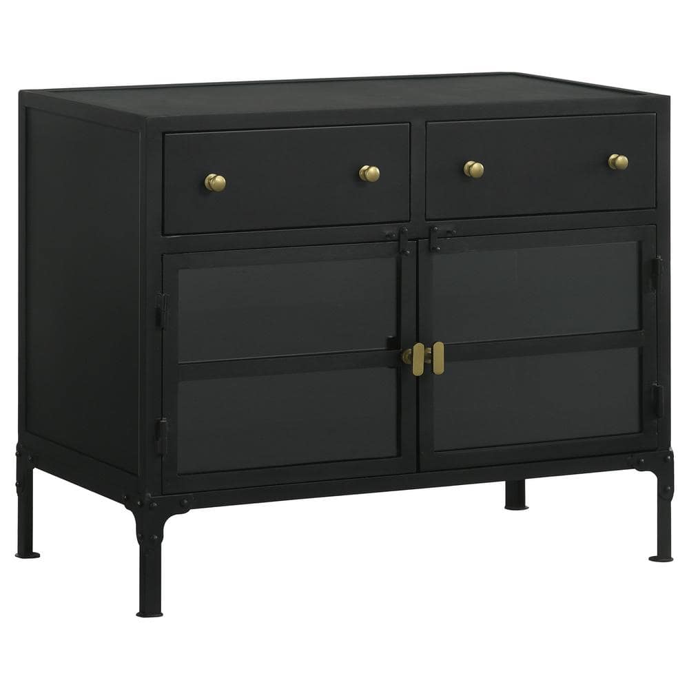 Black Metal Office Cabinet with Adjustable Shelving and Glass Doors