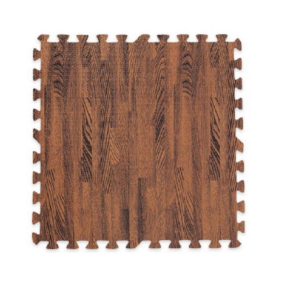 Shatex 24 in. x 24 in. x 0.47 in. Dark Wood Grain EVA Interlocking Foam ...