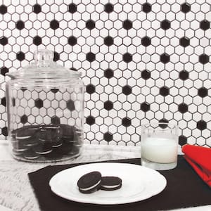 Madison 1 in. Hex Matte Cool White with Black Dot 10-1/4 in. x 11-7/8 in. Porcelain Mosaic Tile (8.6 sq. ft./Case)