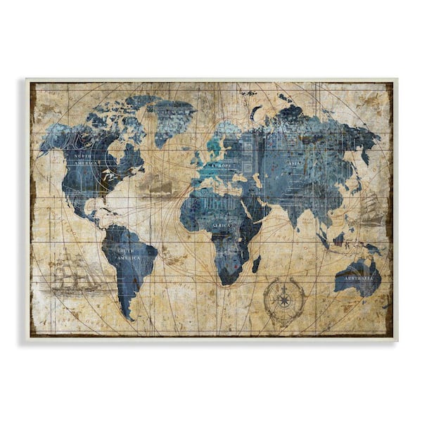 Stupell Industries 12 in. x 18 in. "Vintage Abstract World Map" by Art Licensing Studio Wood Wall Art