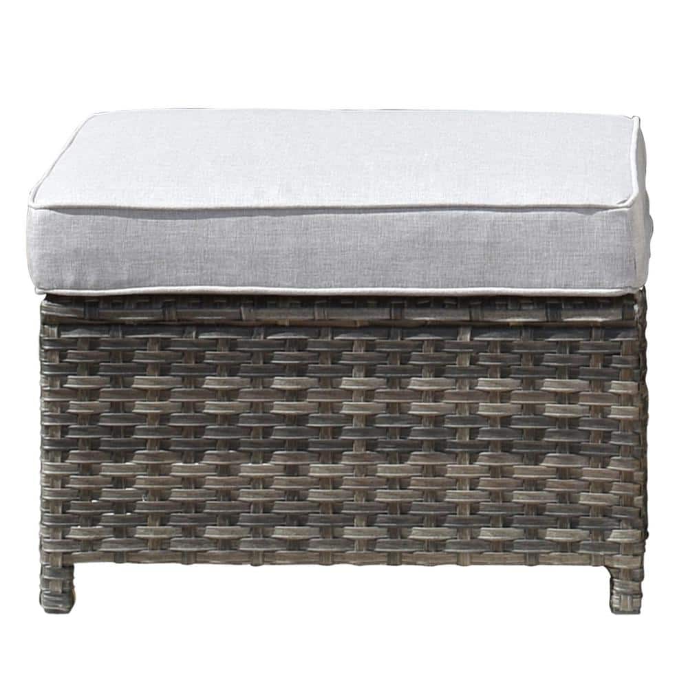 Gray Wicker Sectional Sofa Set with Swivel Rocking Chairs
