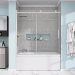 59 in. W x 60 in. H Frameless Glass Single Sliding Bathtub Door For Shower in Chrome with 5/16 in. Clear Glass