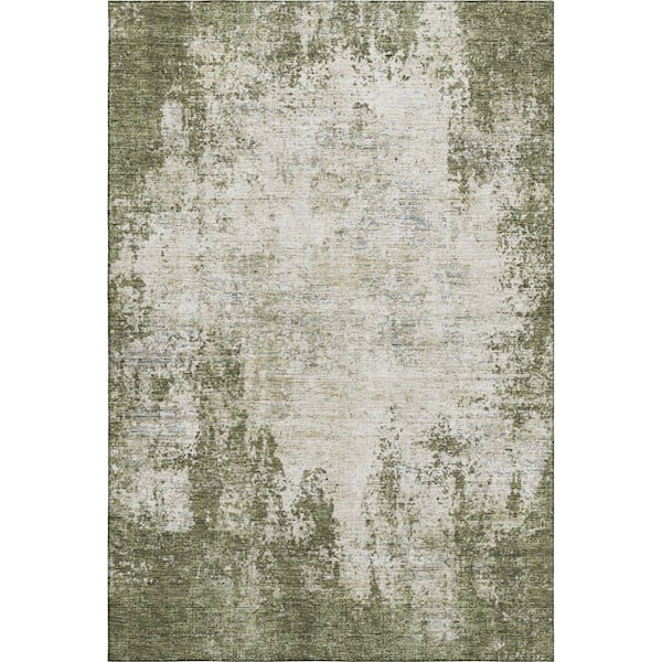 Mayfield Premium Machine Washable Abstract AMF940 Olive 5 ft. x 7 ft. 6 in. Area Rug