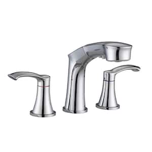 8 in. Widespread Double Handle 3 Hole Bathroom Faucet with Pull Out Sprayer in Chrome