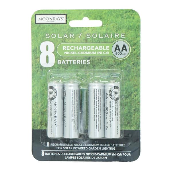 Moonrays Rechargeable 600 mAh NiCd AA Batteries for Solar-Powered Units (8-Pack)