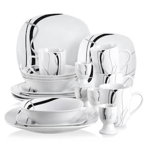 Fiona 20-Piece Casual Ivory White with Black Stripes Porcelain Dinnerware Set (Service for 4)