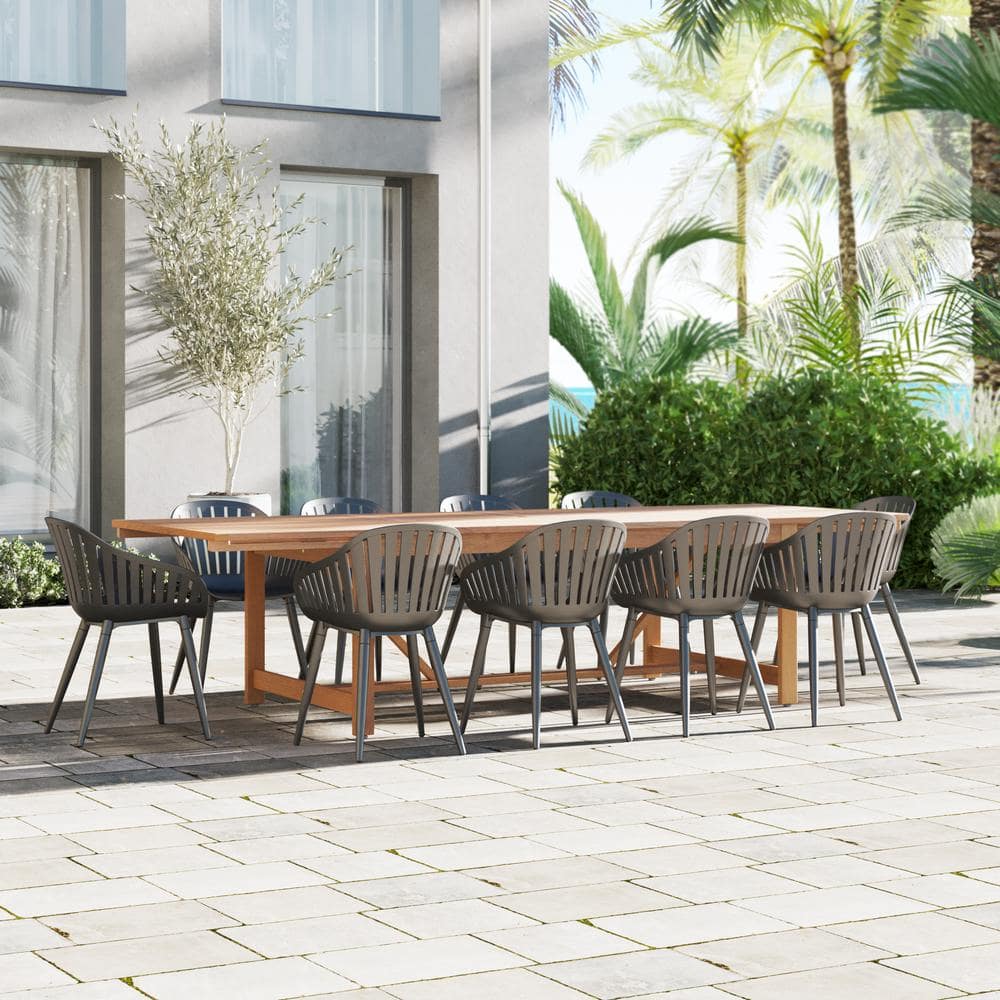 LuLu 11-Piece Eucalyptus Wood and Aluminum Patio Rectangular Outdoors Dining Table Set Ideal for, Black price history on PriceWatchPro