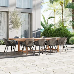 LuLu 11-Piece Eucalyptus Wood and Aluminum Patio Rectangular Outdoors Dining Table Set Ideal for, Black