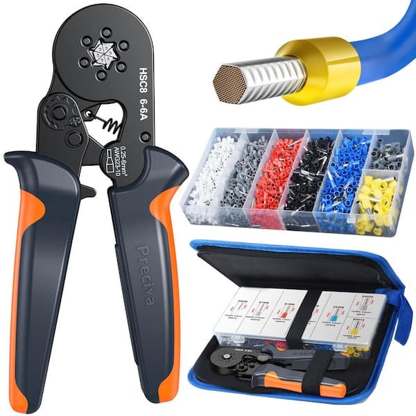 Angel Sar Ferrule Crimping Tool Kit w/ 1900-Pieces Wire Connectors, Hexagonal AWG23-10 Sawtooth Ratchet Wire Terminals Crimper Kit