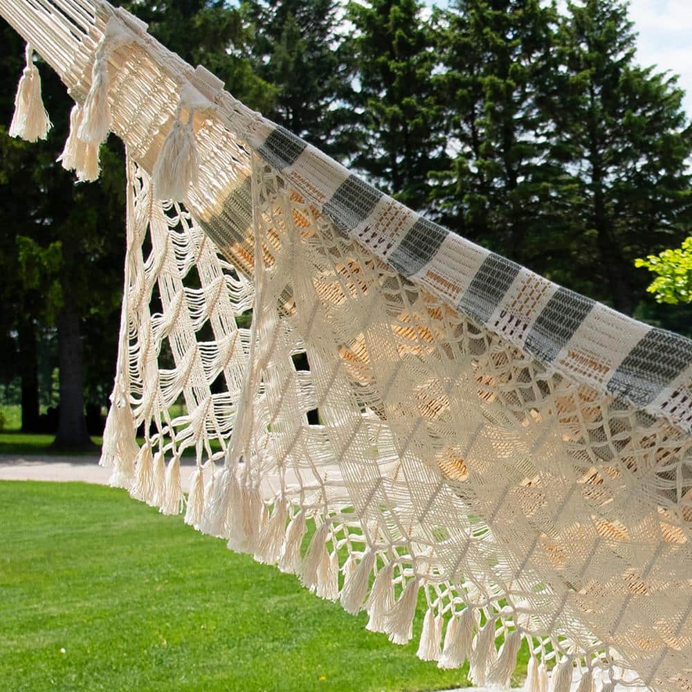 Authentic Brazilian Double Cotton Hammock with Hand-Crocheted Fringe