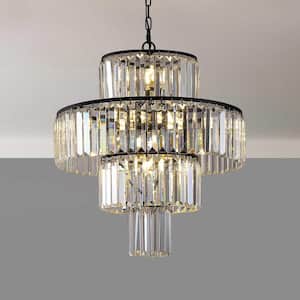 20 in. Semi Flush Mount Round 12-Light Chandelier with 4 Layers of Black Crystal Shade Modern Hanging Light Fixture