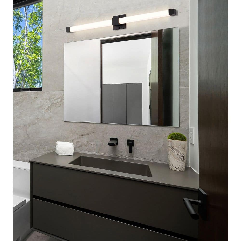 Brightwyn 35 in. 1-Light Matte Black Integrated LED Vanity Light Bar with White Acrylic Lens price history on PriceWatchPro