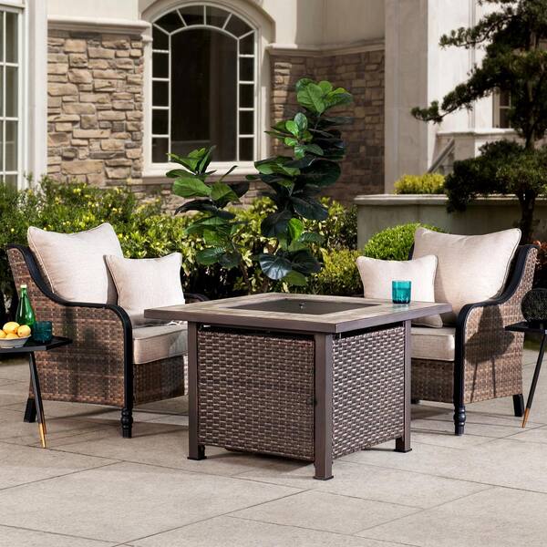Sunjoy Pollack Square Ceramic Tile Top With Wicker Propane Firepit 169513 The Home Depot Sunjoy Pollack Square Ceramic Tile Top, Sunjoy Patio Furniture Reviews