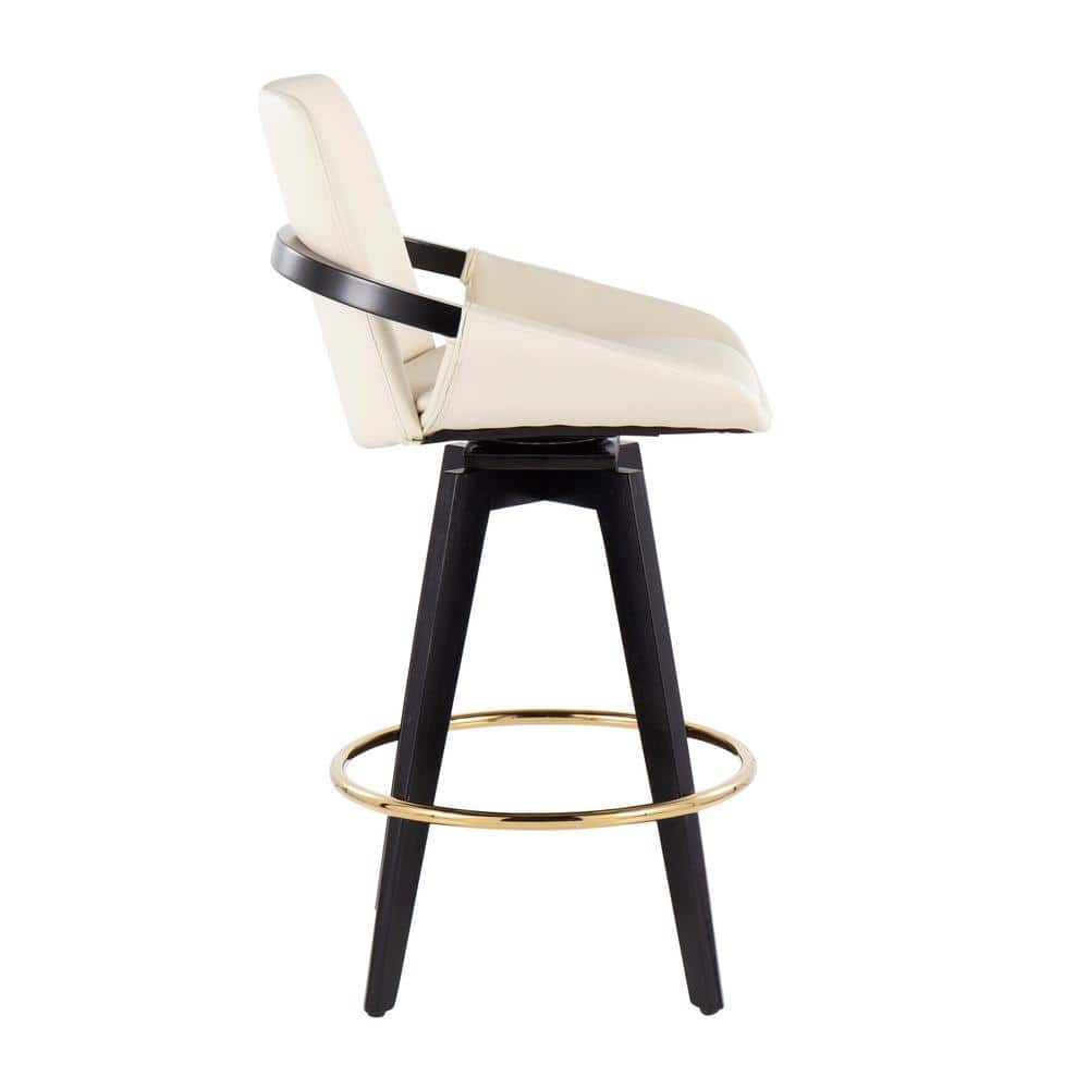Cream Wood Swivel Counter Stool with Faux Leather Seat