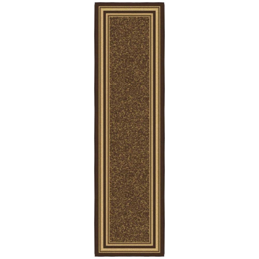 Brown and Beige Synthetic Non-Slip Runner Rug