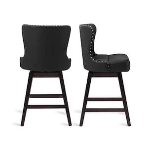 Zola 26 in. Black Faux Leather Wood Frame Upholstered Swivel Bar Stool (Set of 2)