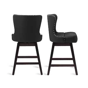 Zola 26 in. Black Wood Frame Counter Bar Stool Faux Leather Upholstered Swivel Bar Stool Set of 6