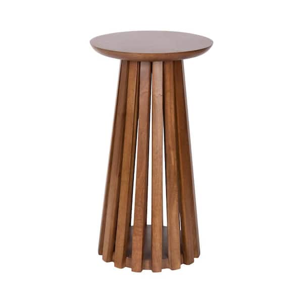 Klarc 12 in. Walnut Brown Round Solid Wood End Table