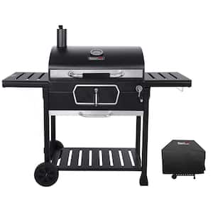 Deluxe 30 in. Charcoal Grill with Cover, BBQ Smoker Picnic Camping Patio Backyard Cooking in Black