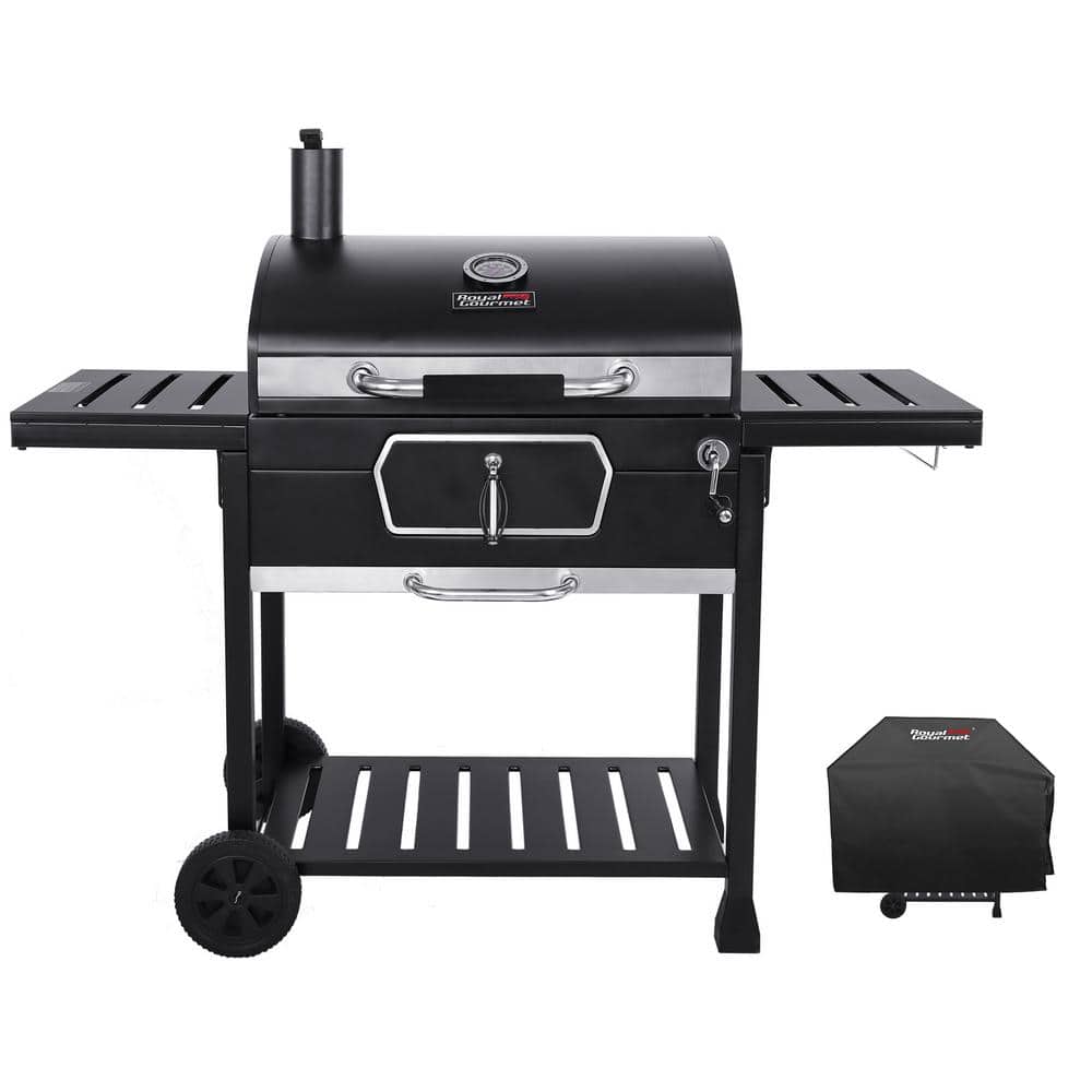 Royal Gourmet 30 in. Charcoal Grill with Cover, BBQ Smoker Picnic Camping Patio Backyard Cooking in Black CD2030AC-THD