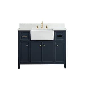 Casey 42 in. W x 22 in. D Bath Vanity in Indigo Blue with Engineered Stone Vanity Top in Ariston White with White Sink