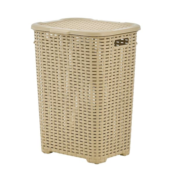 Laundry Basket with Lid Beige 60 L 
