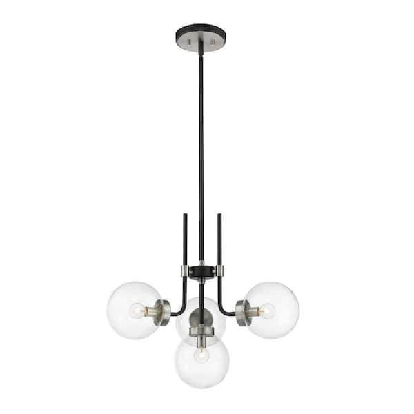 Unbranded Parsons 4-Light Matte Black Plus Brushed Nickel Chandelier with Glass Shade
