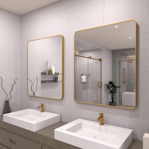 30 in. W x 36 in. H Rectangular Framed Wall Bathroom Vanity Mirror in Gold