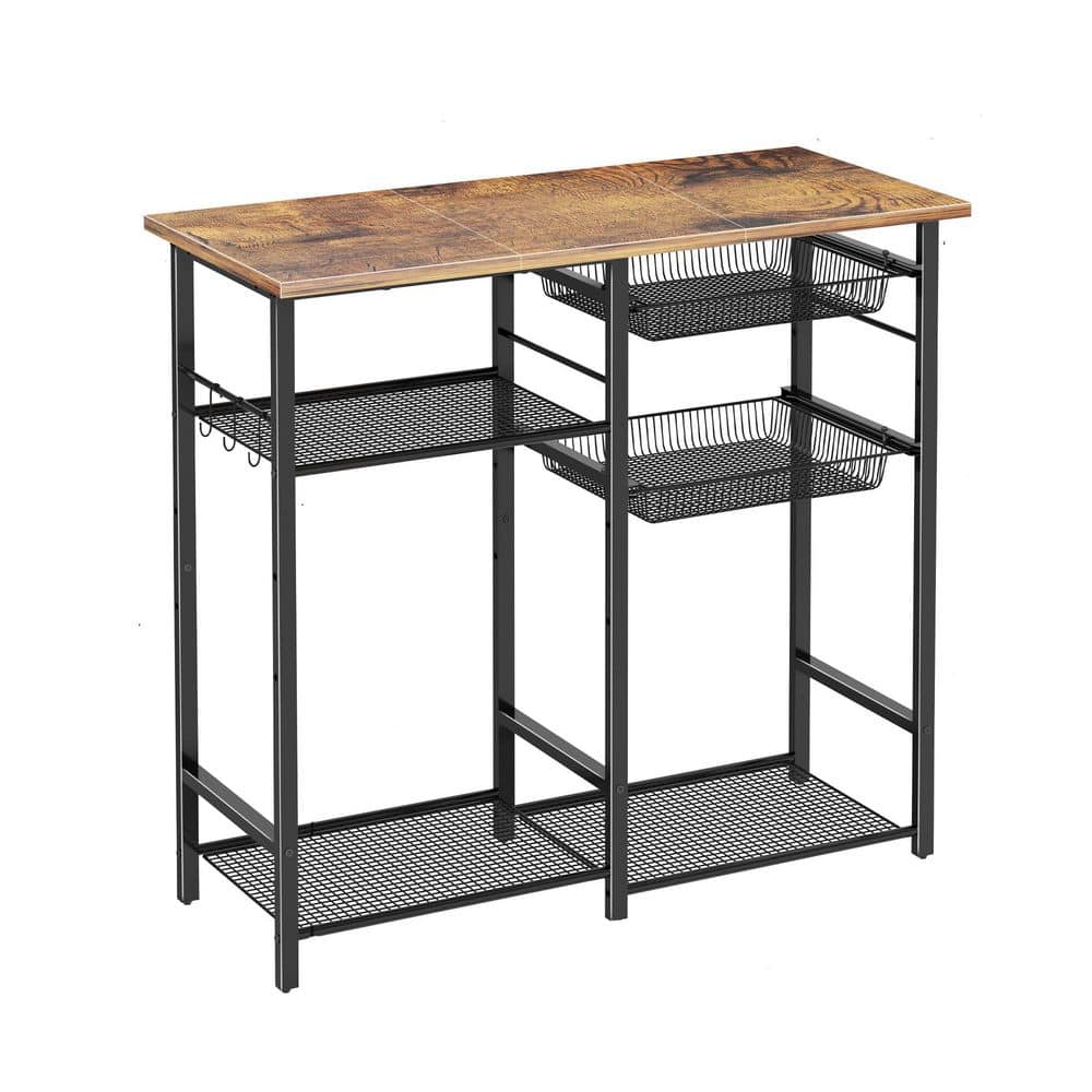 30-in W x 16-in D x 36-in H Rustic Brown and Black Kitchen Baker’s Rack with Microwave Stand, 2 Mesh Baskets, 6 Hooks price history on PriceWatchPro