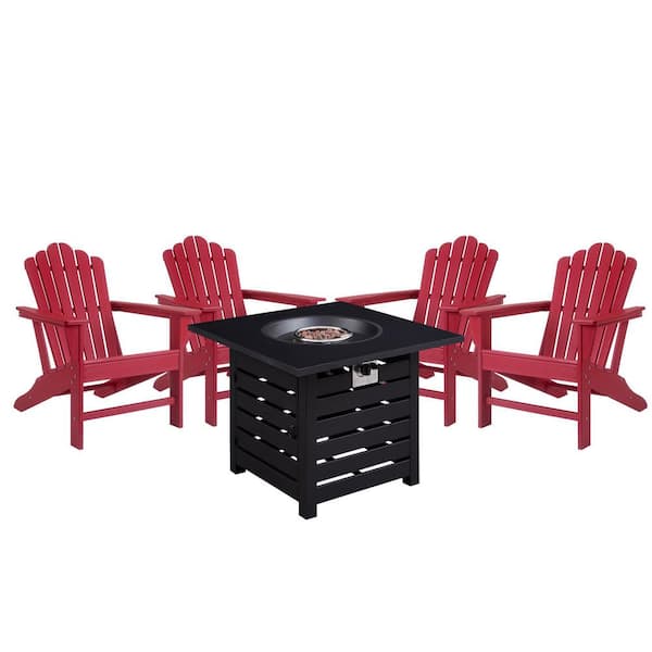 CASAINC 5-Piece Plastic Adirondack Outdoor Conversation Patio Fire Pit Set in Red