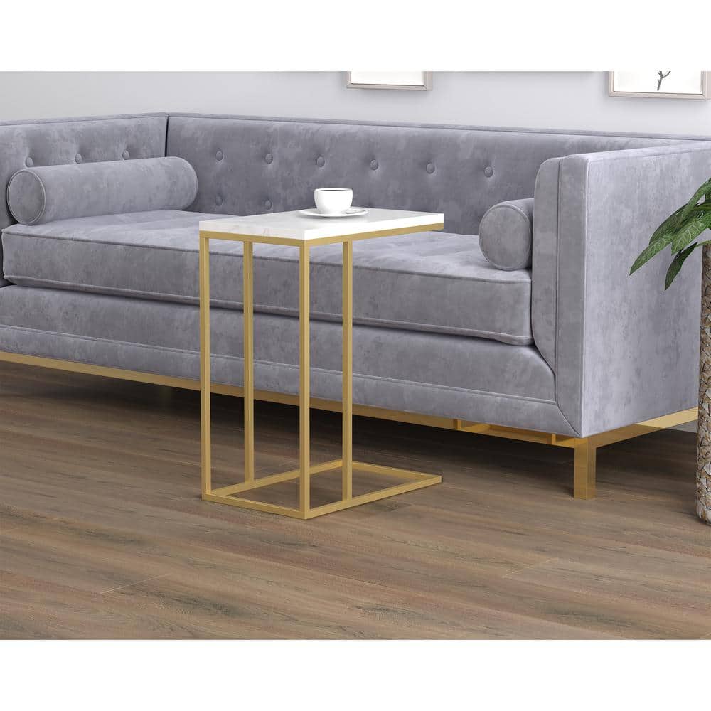 Safdie & Co. Accent Table Marble Gold Metal CShaped 19L 81053.Z.72