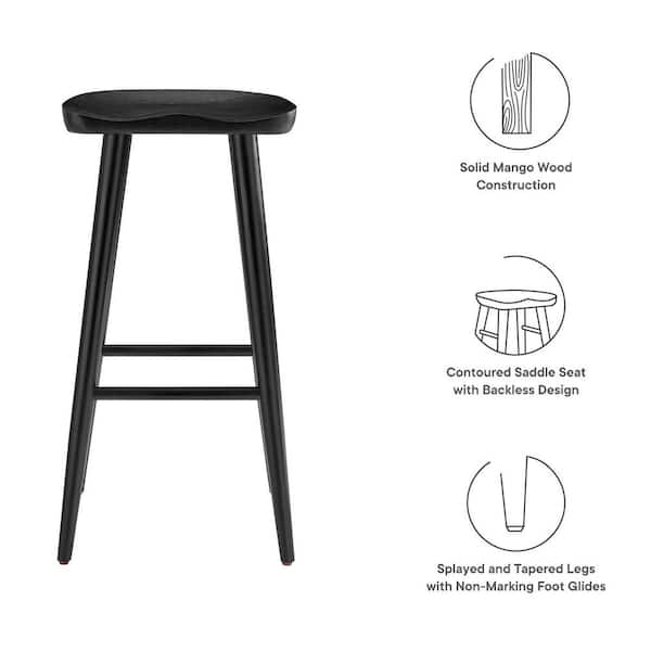 MODWAY Saville 32 in. in Black Backless Wood Bar Stools - Set of 2
