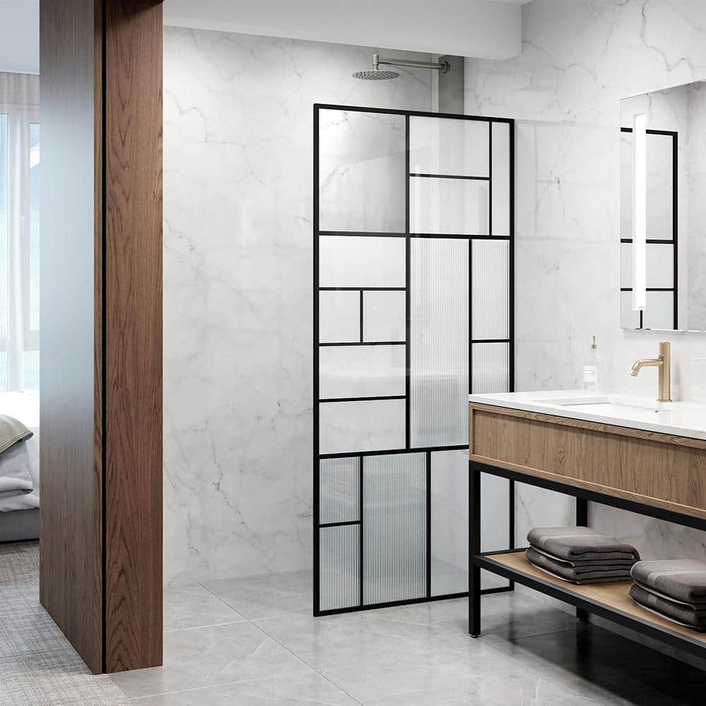 Meridian Matte Black Framed Shower Screen with Mixed Glass