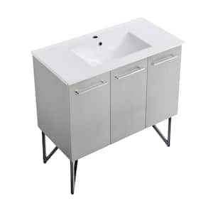 Annecy 36 in. W x 18.32 in. D x 35.44 in. H Bathroom Vanity Side Cabinet in Brushed Grey with White Ceramic Top