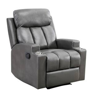 Gray Faux Leather Manual Recliner Fully Upholstered Chair