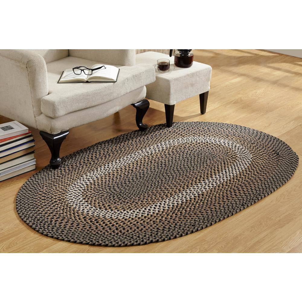 Elegant Oval Black Wool Braided Rug 29.1" x 22.4"