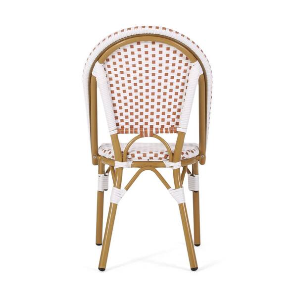 Brown Plus White French Bistro Chairs Woven Rattan Durable Frame Made of Aluminum Can Be used Indoors and Outdoors