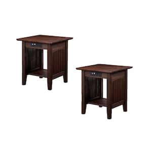 Nantucket 20 in. Wide Square Burnt Amber Brown Solid Hardwood End Table with USB Electronic Device Charger Set of 2